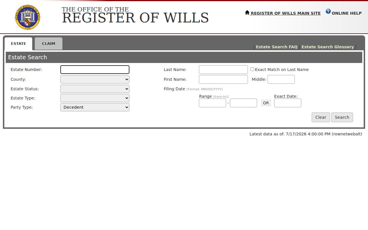 Reisterstown people search Maryland estate search form