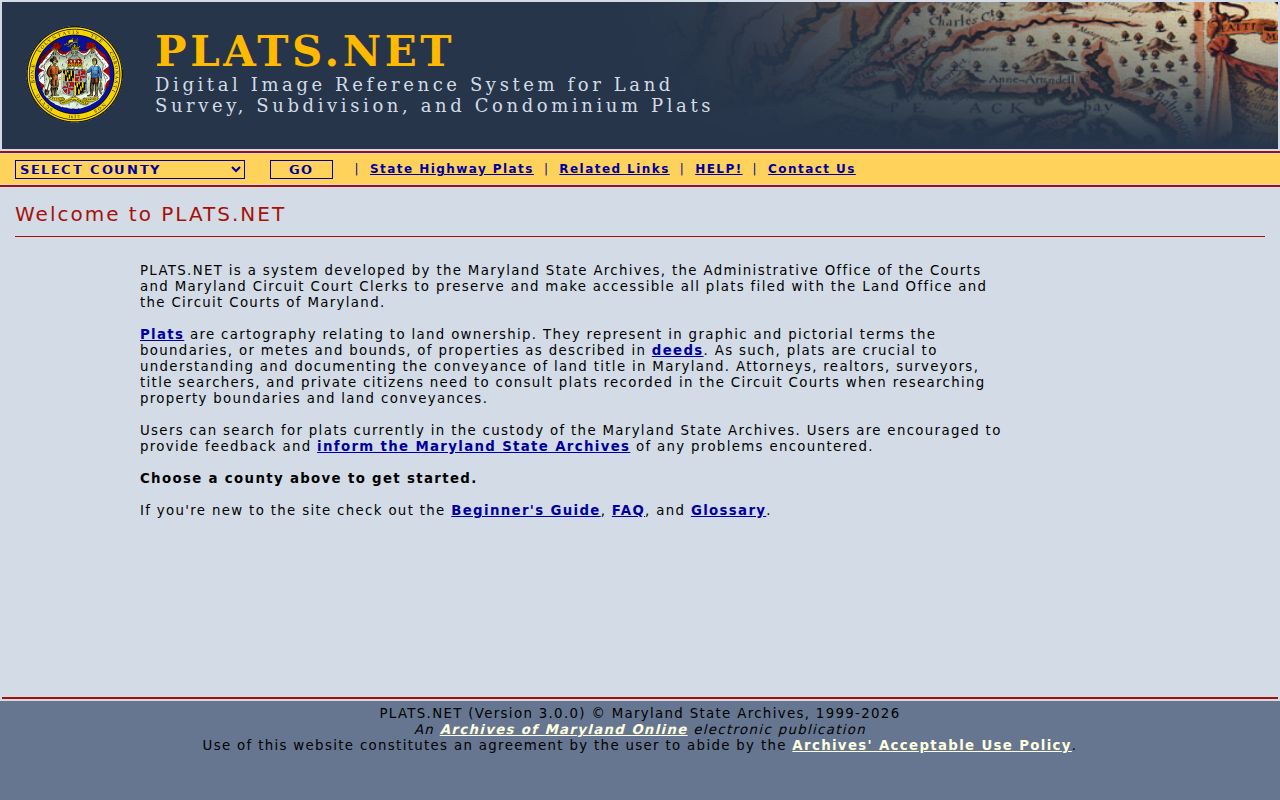 Reisterstown public records search on the Maryland plats portal