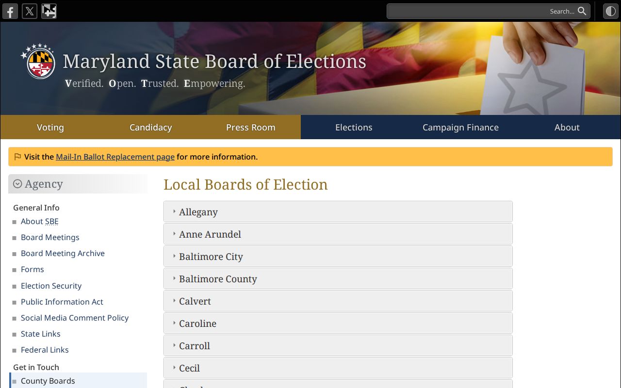 Reisterstown voter registration records contact listing for Baltimore County elections